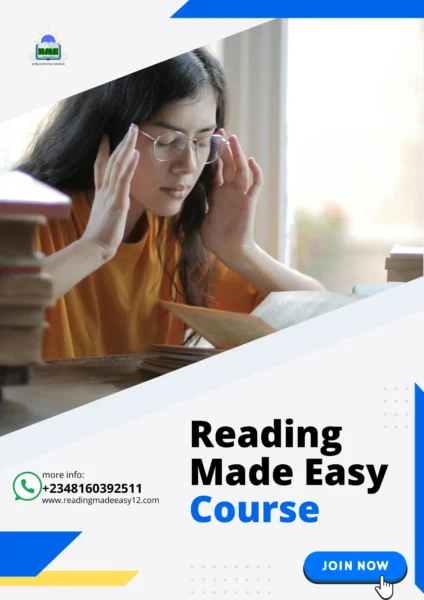 A promotional banner for the 'Reading Made Easy' course with a 'Join Now' button encouraging learners to improve their reading skills.