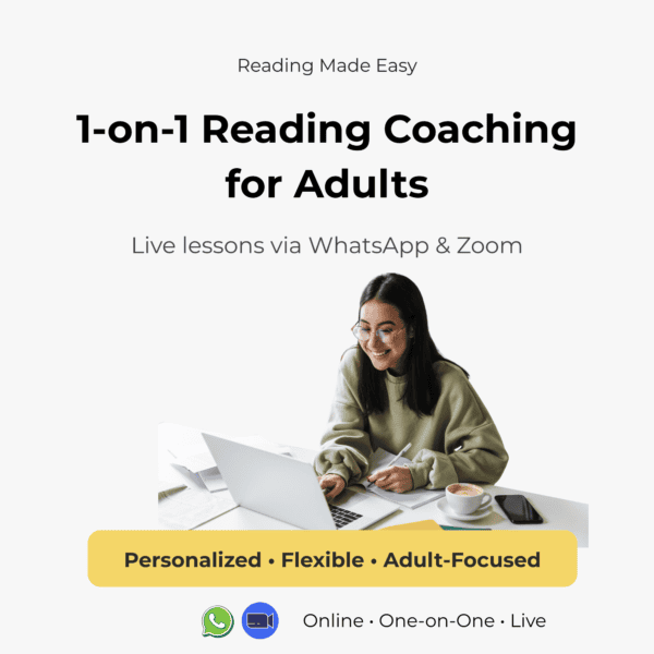 1-on-1 online reading coaching for adults via WhatsApp and Zoom