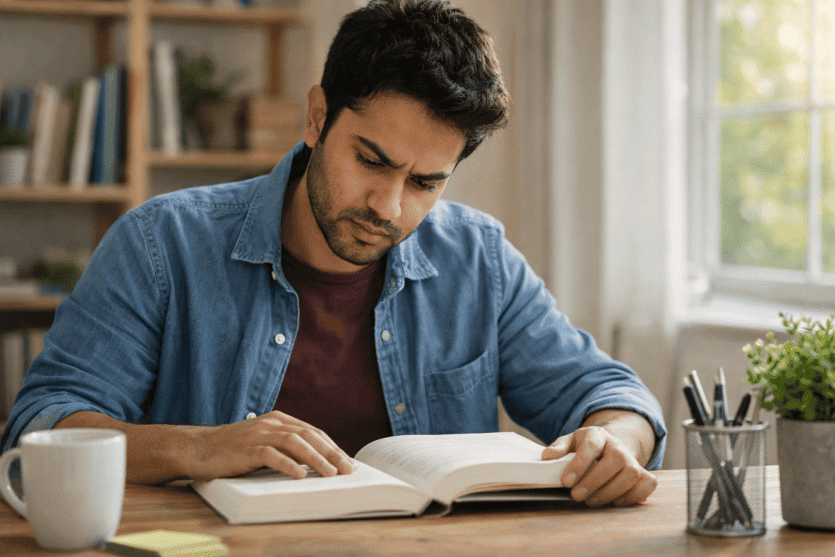 adult reading with focus improving speed and understanding at home