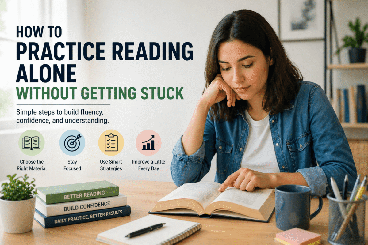 adult practicing reading alone confidently without getting stuck