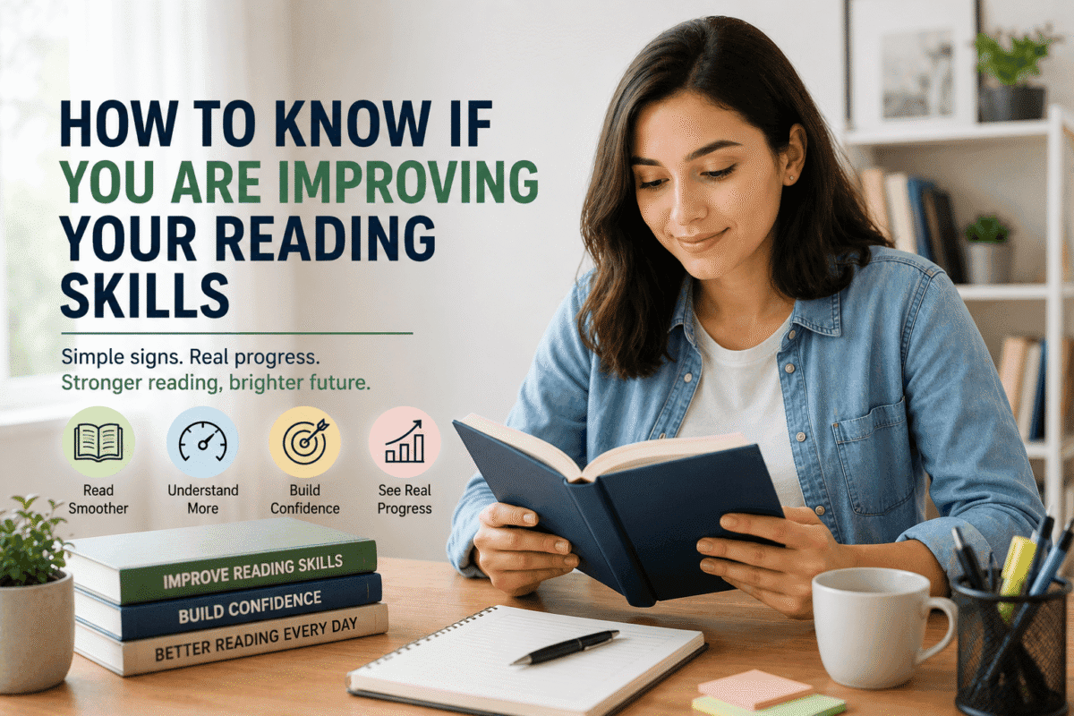 young adult showing improvement in reading skills while studying